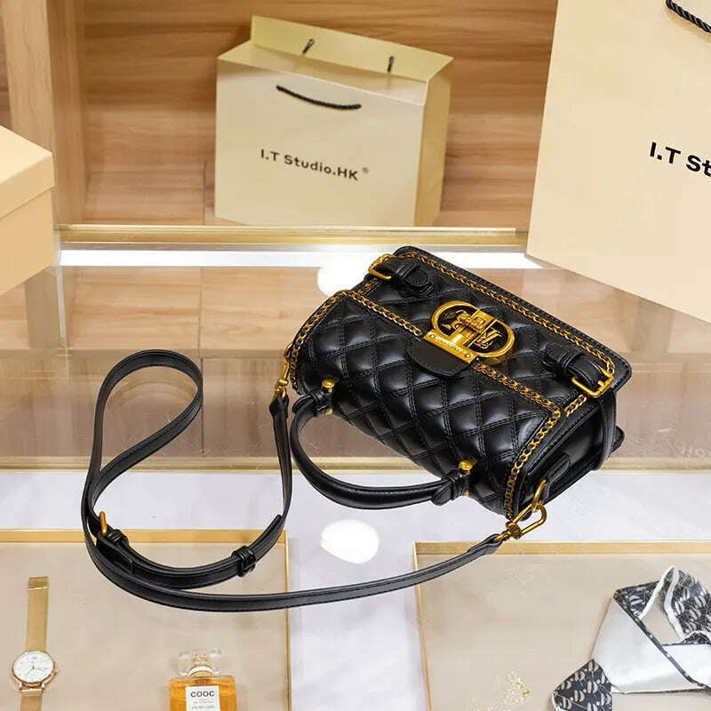 Women's handbag genuine diamond grid handbag women's 2024 new high-end designer crossbody shoulder small square bag - KIMLUD