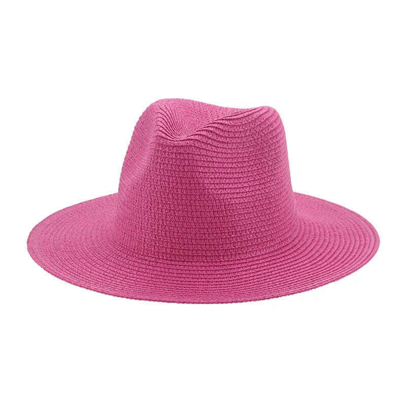 KIMLUD, Women's Hat Hats for Women Summer Straw Sun Hats Men's Caps Sun Protection Beach Summer Women Men Panama Straw Hat Gorras Hombre, Rose red / 56-58cm(adults), KIMLUD APPAREL - Womens Clothes