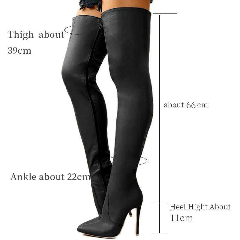 KIMLUD, Women's High Heel Over Knee Boots Winter New Style Pointed Head Personality Fine Heel Side Zipper Women's Boots Large Size, KIMLUD Womens Clothes