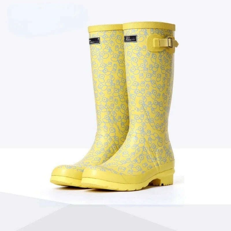 KIMLUD, Women's high tube printing season rain boots rain boots high tube vulcanized shoes rubber European style high tube rain boots, KIMLUD Womens Clothes