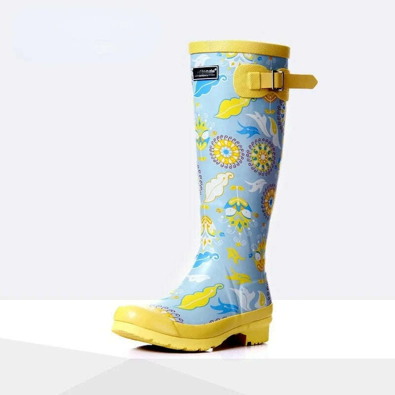 KIMLUD, Women's high tube printing season rain boots rain boots high tube vulcanized shoes rubber European style high tube rain boots, KIMLUD Womens Clothes