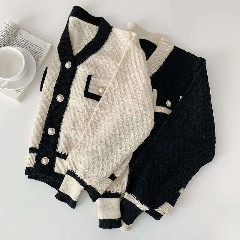 Women's Korean Fashion New Korean Loose Long-sleeved Knit Sweater Cardigans Outwear Coat - KIMLUD