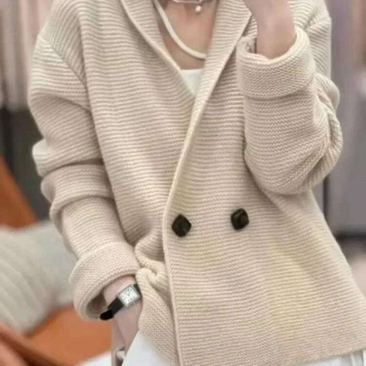 KIMLUD, Women's Loose and Lazy Style Mid-length Sweater, Casual Coats, Simple Knit Cardigan, Korean Style, Spring, Autumn, KIMLUD Womens Clothes