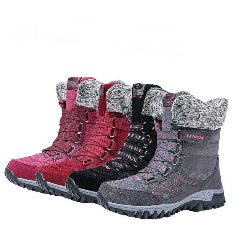 KIMLUD, Women's Snow Boots Winter Plush Warm Platform Women's Ankle Boots Wear-resistant Waterproof Non-slip Lady Snow Boots for Womens, KIMLUD Womens Clothes