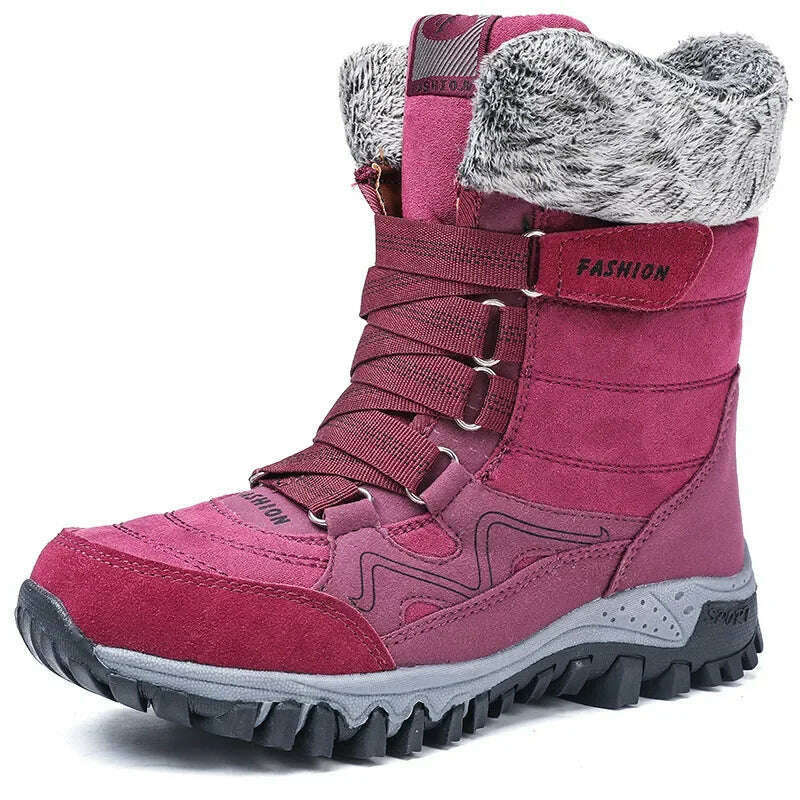 KIMLUD, Women's Snow Boots Winter Plush Warm Platform Women's Ankle Boots Wear-resistant Waterproof Non-slip Lady Snow Boots for Womens, Purplish red / 41, KIMLUD APPAREL - Womens Clothes