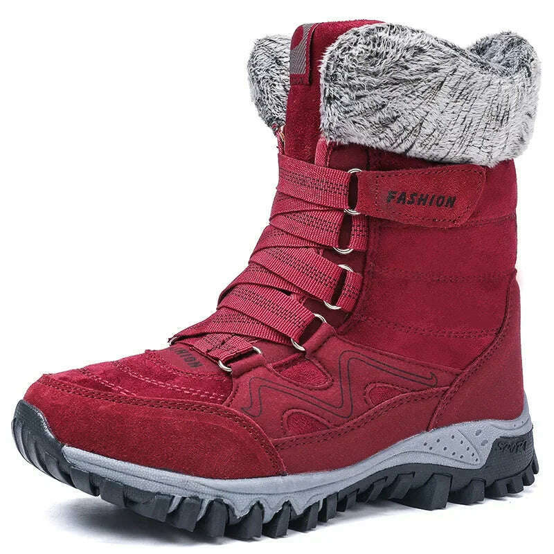 KIMLUD, Women's Snow Boots Winter Plush Warm Platform Women's Ankle Boots Wear-resistant Waterproof Non-slip Lady Snow Boots for Womens, Purplish red 1 / 41, KIMLUD APPAREL - Womens Clothes