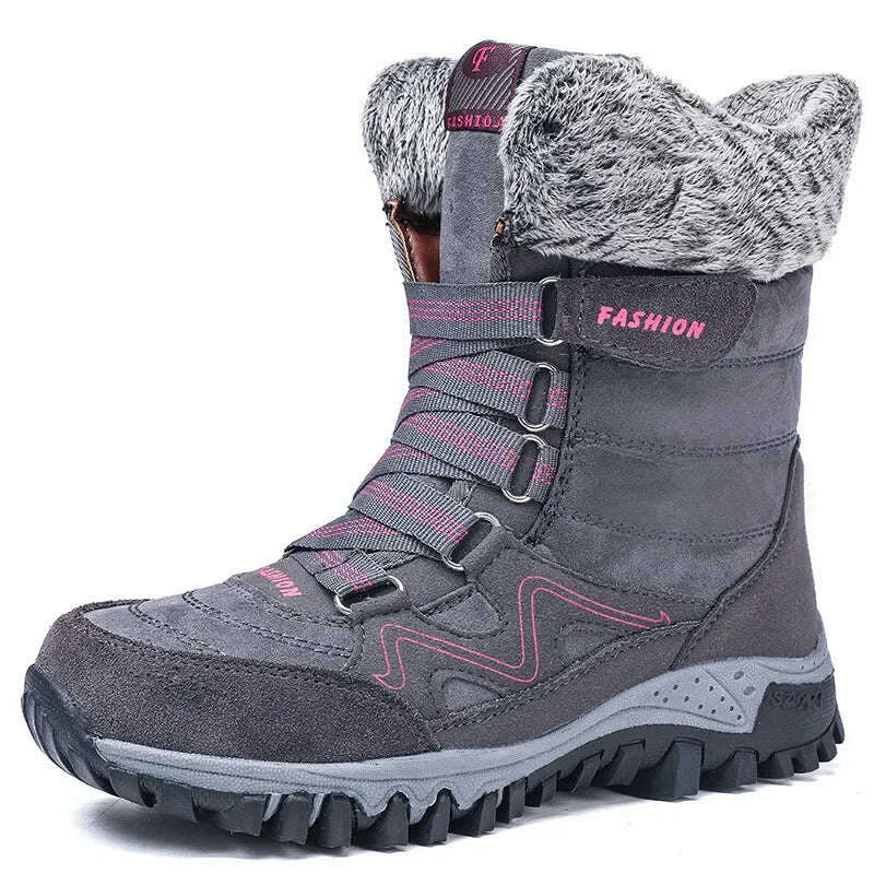 KIMLUD, Women's Snow Boots Winter Plush Warm Platform Women's Ankle Boots Wear-resistant Waterproof Non-slip Lady Snow Boots for Womens, Gray rose / 41, KIMLUD APPAREL - Womens Clothes