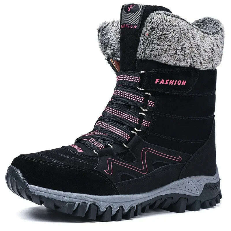 KIMLUD, Women's Snow Boots Winter Plush Warm Platform Women's Ankle Boots Wear-resistant Waterproof Non-slip Lady Snow Boots for Womens, Black rose red / 41, KIMLUD APPAREL - Womens Clothes