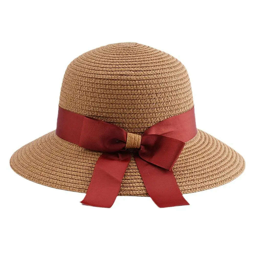 Women's Straw Sun Hat Wide Brim Flat Beach Hat Summer Sun Protection Cowboy Style Hat Rolled Up Packable Panama Hats - KIMLUD