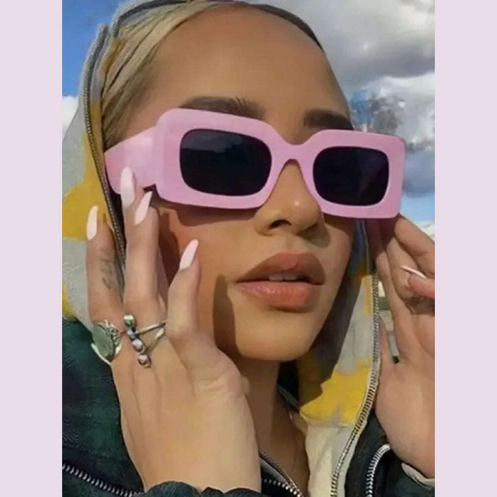 KIMLUD, Women's Sunglasses 2022 Fashion Vintage Rectangle Frame Purple Pink Square Glasses Girls Sun Glasses Ladies Eyewear UV400, KIMLUD Womens Clothes