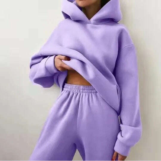 KIMLUD, Women's Tracksuit Suit Winter Fashion Warm Hoodie Sweatshirts Two Pieces Oversized Solid Casual Hoody Pullovers Long Pant Sets, PURPLE / XS, KIMLUD APPAREL - Womens Clothes