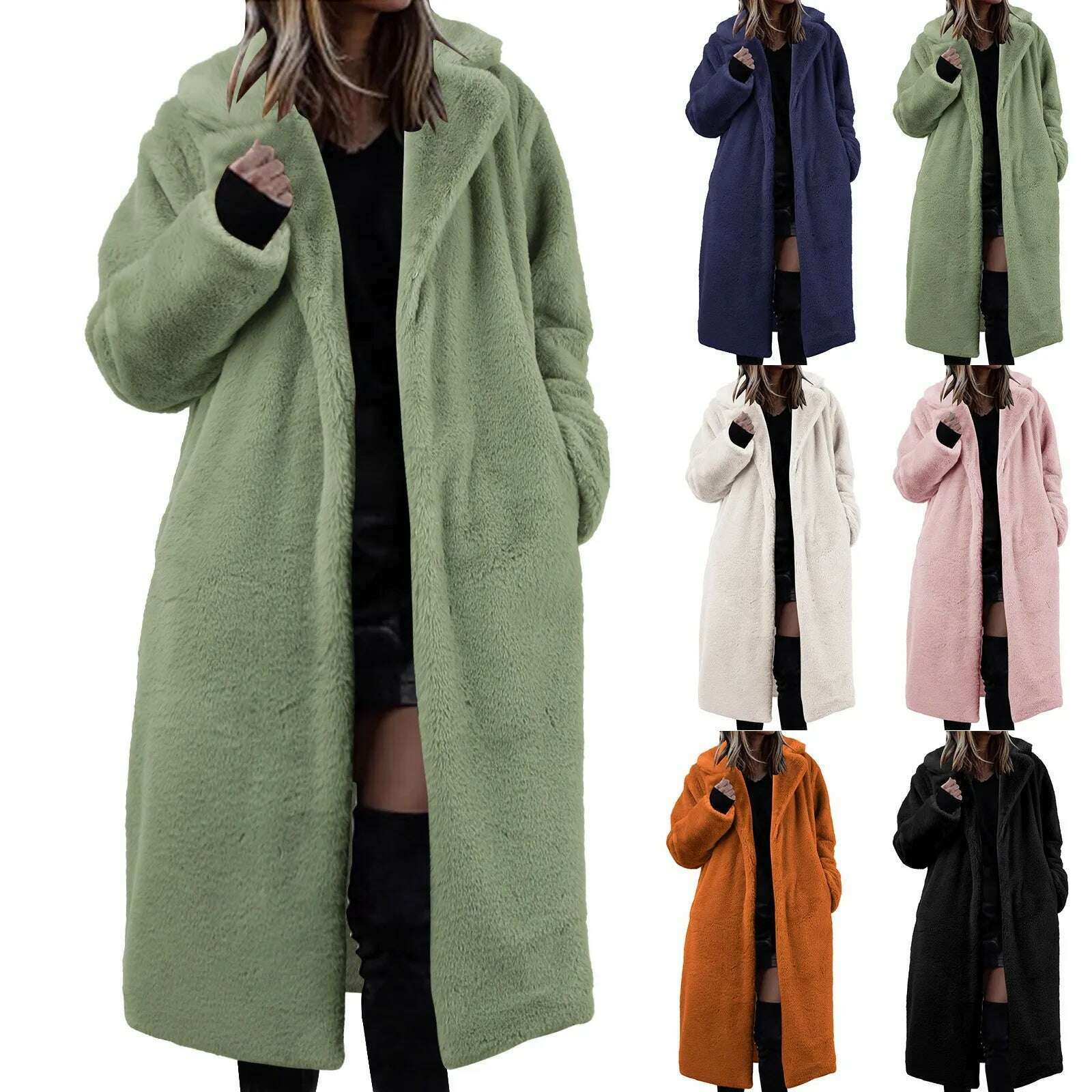 KIMLUD, Womens Winter Warm Lapel Faux Fuzzy Coat Jacket Overcoat Mink Fleece Spliced Mid Length Coat Suit plus Raincoat Women, KIMLUD Womens Clothes