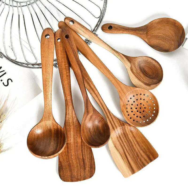 KIMLUD, Wooden Kitchen Spoon Long Rice Colander Soup Skimmer Cooking Soup Spoons Scoop Kitchen Tool Thailand Teak Natural Wood, KIMLUD Womens Clothes