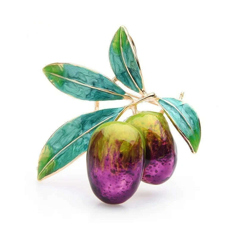 KIMLUD, Wuli&baby Purple Olives Enamel Brooches Women Men Alloy  Plants  Banquet Party Brooch Girls' Bag Hat Accessories, KIMLUD Womens Clothes