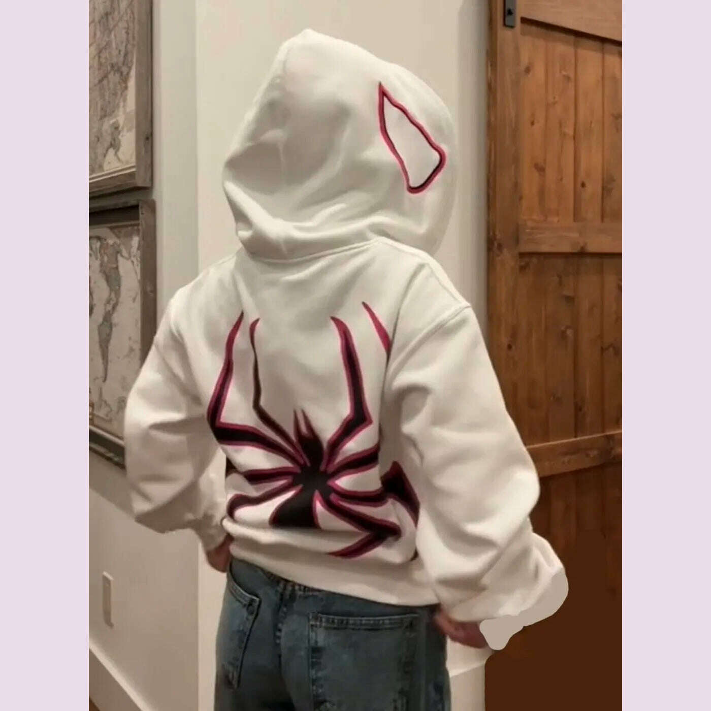 KIMLUD, Y2k Emo Women Streetwear Hoodie Spider Punk Zip Up Hoodies Graphic Oversized Sweatshirt Gothic Harajuku Kpop Alt Men Clothes, White / S, KIMLUD APPAREL - Womens Clothes