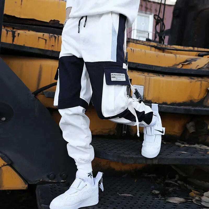 Y2K Joggers Cargo Pants For Men Casual Hip Hop Pocket Male Trousers Sweatpants Street Ribbons Techwear White Pant Pantalon Homme - KIMLUD