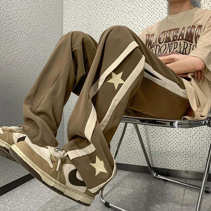 KIMLUD, Y2K Star Sweatpants Men Black Sports Pants Wide Leg Trousers Male Japanese Streetwear Hip Hop Graphic Loose Casual, Brown / L, KIMLUD APPAREL - Womens Clothes