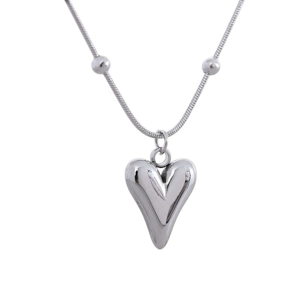 KIMLUD, Yhpup Temperament Heart Pendant Chain Necklace for Women Stainless Steel Stylish Choker 18 K Jewelry Waterproof Party Gift, YH1594A Steel, KIMLUD APPAREL - Womens Clothes