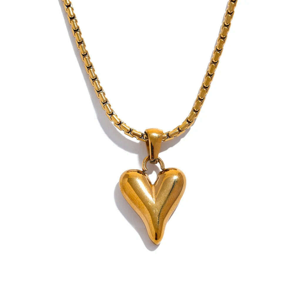 KIMLUD, Yhpup Temperament Heart Pendant Chain Necklace for Women Stainless Steel Stylish Choker 18 K Jewelry Waterproof Party Gift, YH1505A Gold, KIMLUD APPAREL - Womens Clothes