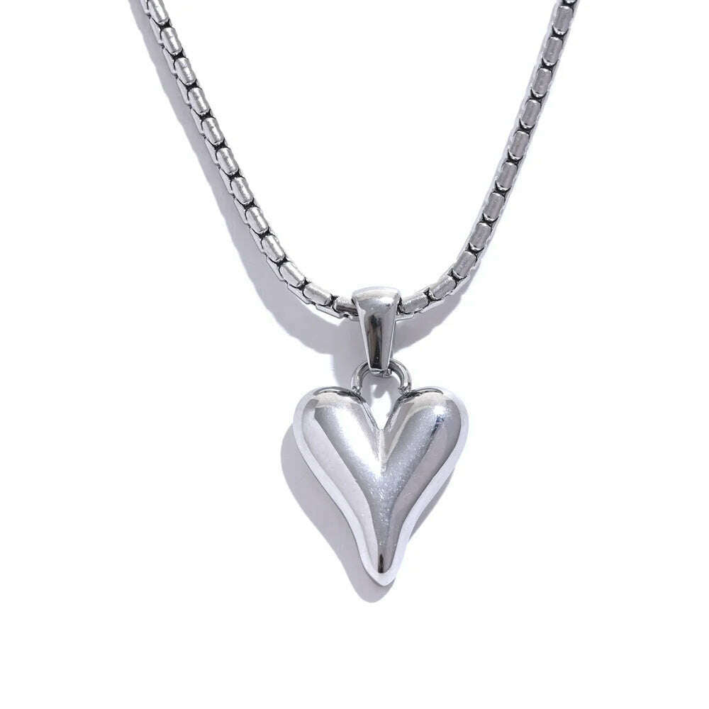 KIMLUD, Yhpup Temperament Heart Pendant Chain Necklace for Women Stainless Steel Stylish Choker 18 K Jewelry Waterproof Party Gift, YH1505A Platinum, KIMLUD APPAREL - Womens Clothes