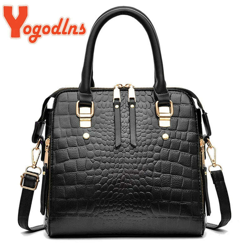 KIMLUD, Yogodlns Luxury Crocodile Pattern Handbag Women Winter New PU Leather Tassel Shoulder Bag Brands Design Handle Bag Lady Purse, KIMLUD Womens Clothes