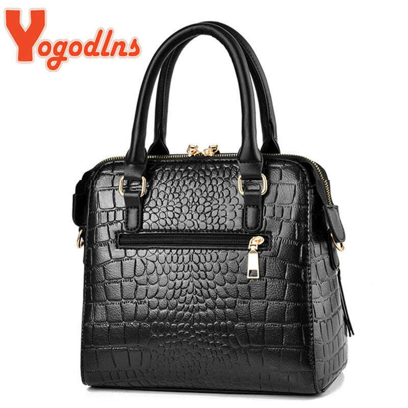 KIMLUD, Yogodlns Luxury Crocodile Pattern Handbag Women Winter New PU Leather Tassel Shoulder Bag Brands Design Handle Bag Lady Purse, KIMLUD Womens Clothes