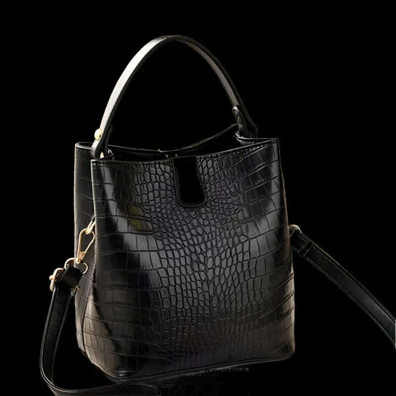 Yogodlns Retro Alligator Bucket Bags Women Crocodile Handbag Large Capacity Crossbody Bag New Shoulder Messenger Bag Phone Purse - KIMLUD