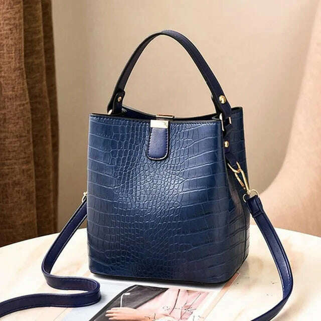 KIMLUD, Yogodlns Retro Alligator Bucket Bags Women Crocodile Handbag Large Capacity Crossbody Bag New Shoulder Messenger Bag Phone Purse, blue / 20x14x22cm, KIMLUD APPAREL - Womens Clothes