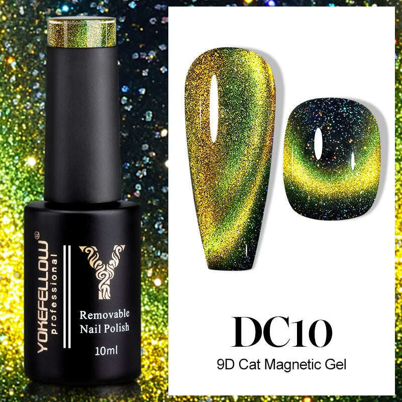 KIMLUD, YOKEFELLOW 10ml 9D Cat Magnetic Gel Polish Semi Permanent Soak Off  Rainbow Glitter Nail Gel Polish UV Gel Varnish For Manicure, DC10, KIMLUD APPAREL - Womens Clothes