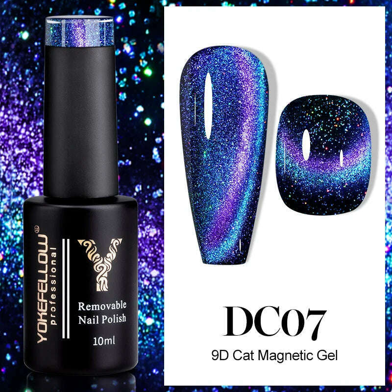 KIMLUD, YOKEFELLOW 10ml 9D Cat Magnetic Gel Polish Semi Permanent Soak Off  Rainbow Glitter Nail Gel Polish UV Gel Varnish For Manicure, DC07, KIMLUD APPAREL - Womens Clothes