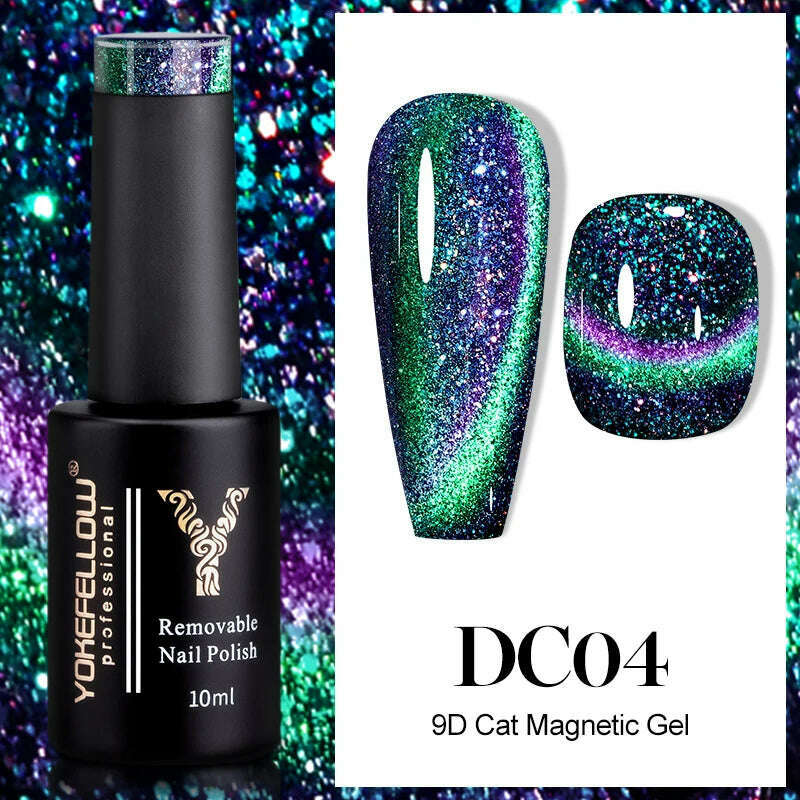 KIMLUD, YOKEFELLOW 10ml 9D Cat Magnetic Gel Polish Semi Permanent Soak Off  Rainbow Glitter Nail Gel Polish UV Gel Varnish For Manicure, DC04, KIMLUD APPAREL - Womens Clothes