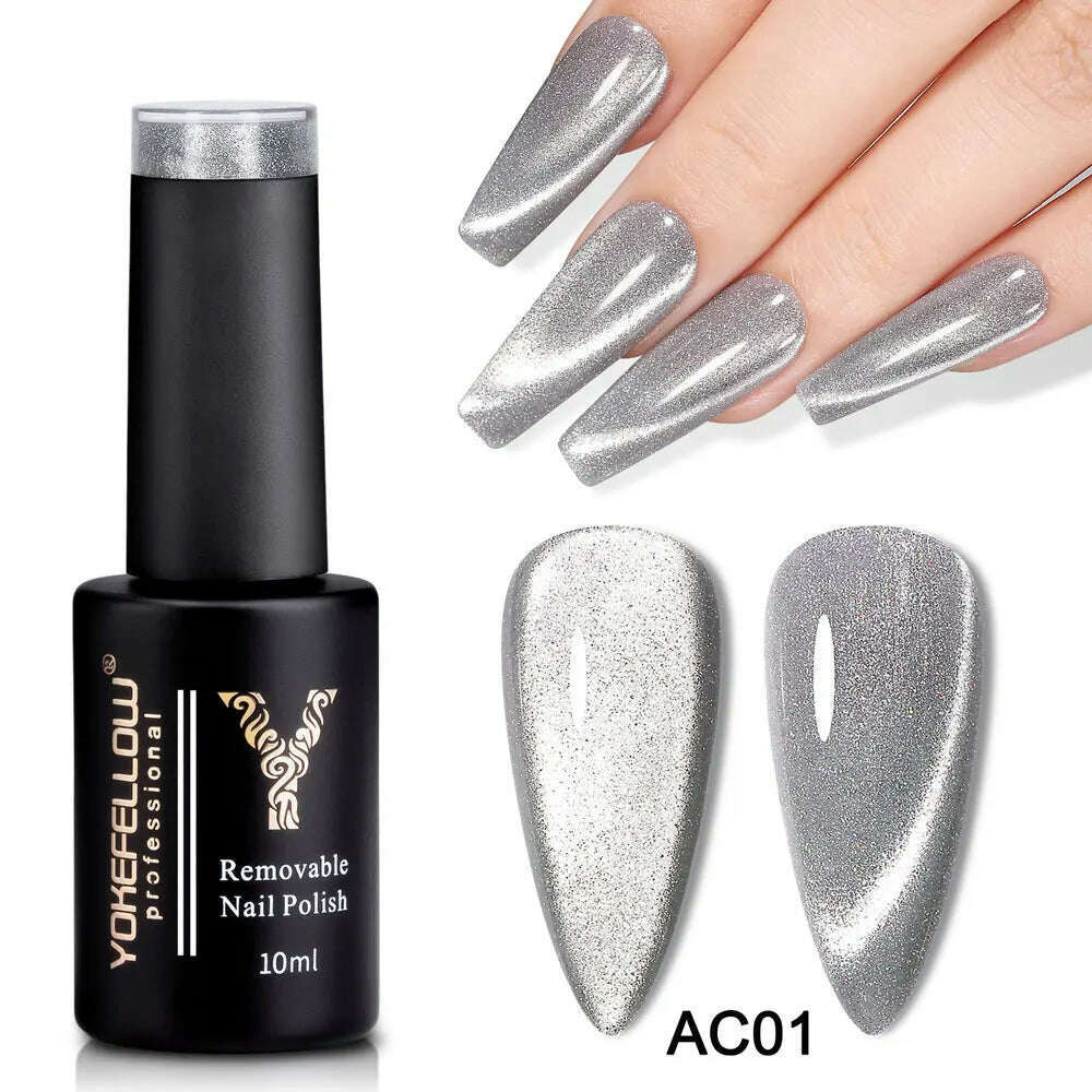 KIMLUD, YOKEFELLOW 10ml 9D Cat Magnetic Gel Polish Semi Permanent Soak Off  Rainbow Glitter Nail Gel Polish UV Gel Varnish For Manicure, AC01, KIMLUD APPAREL - Womens Clothes