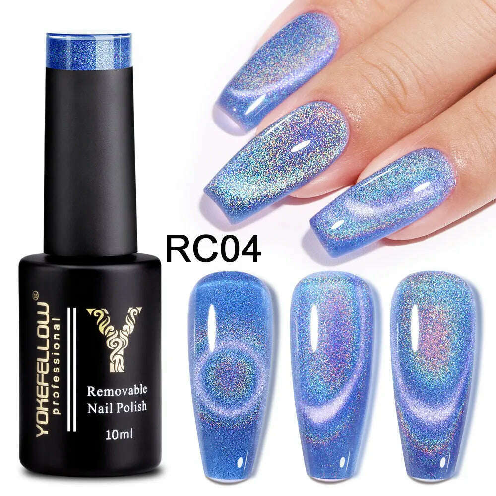 KIMLUD, YOKEFELLOW 10ml 9D Cat Magnetic Gel Polish Semi Permanent Soak Off  Rainbow Glitter Nail Gel Polish UV Gel Varnish For Manicure, RC04, KIMLUD APPAREL - Womens Clothes