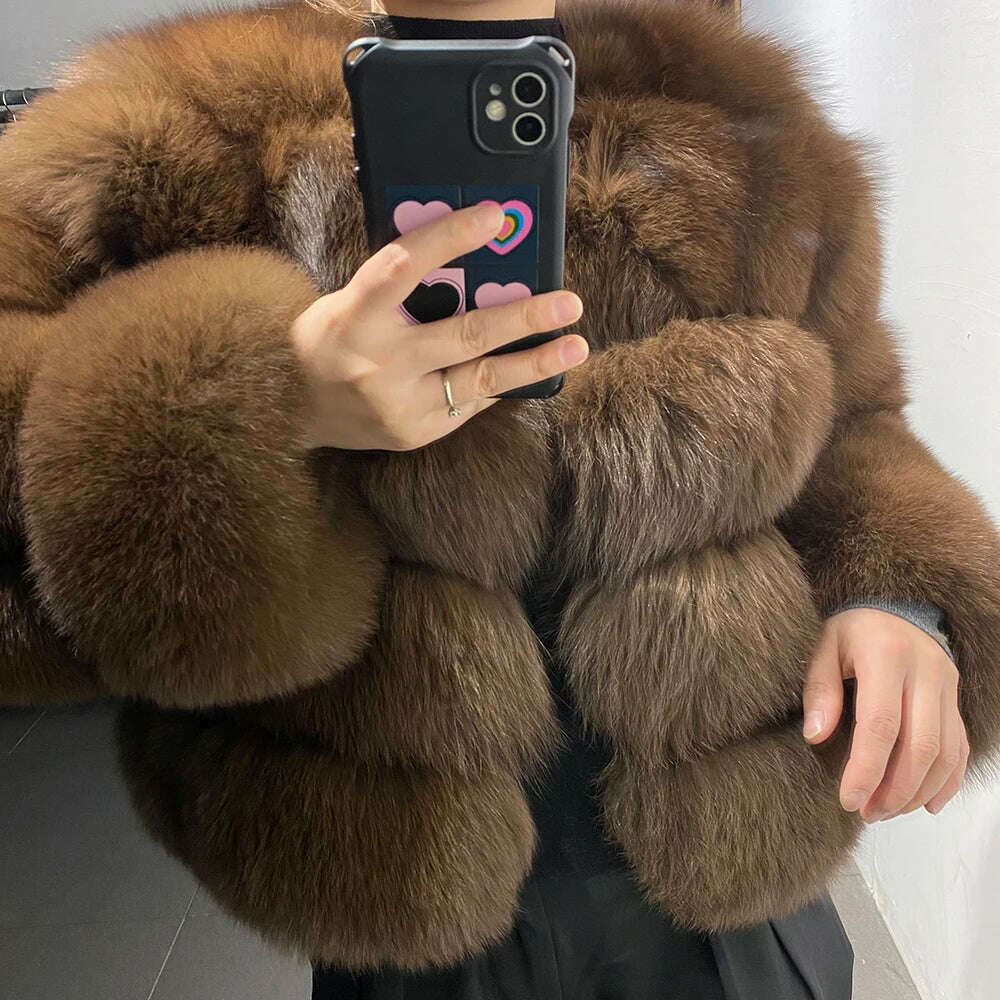 YOLOAgain Real Fox Fur Jacket Women 2024 Winter Outerwear Fox Fur Coat - KIMLUD