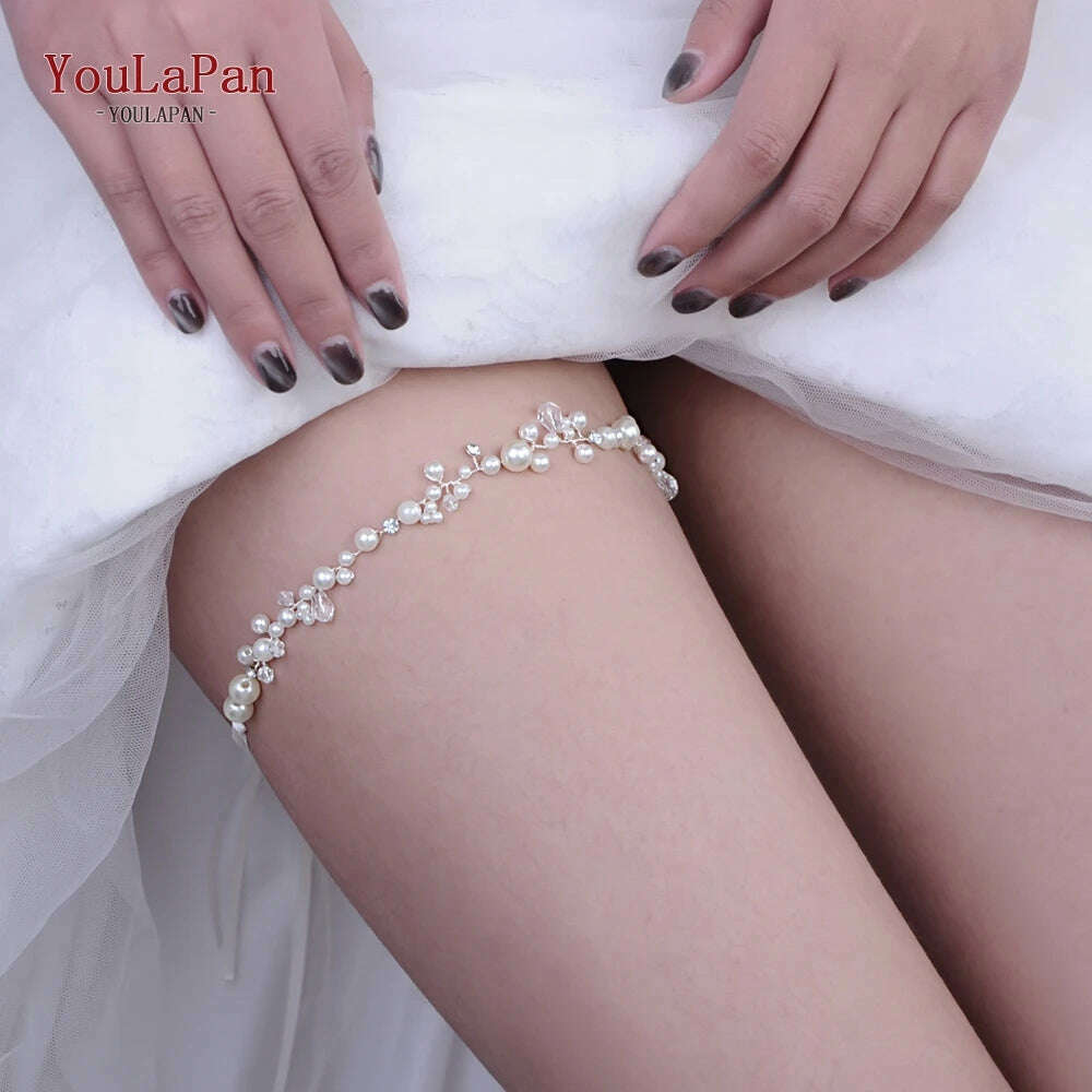 YouLaPan HT03-S Wedding Garters Pearl and Crystal Leg Ring Sexy Garters for Women/Bride Thigh Ring Bridal Leg Garter Thign Ring - KIMLUD