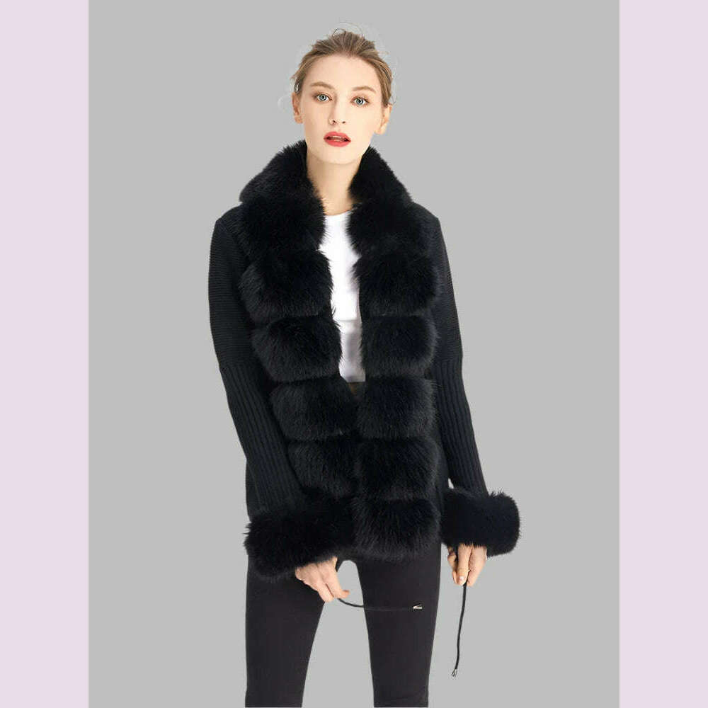 ZADORIN Luxury Fur Cardigan Knit Winter Sweater Women Elegant Detachable Fur Belt White Pink Black Womens Cardigan Korea Style - KIMLUD