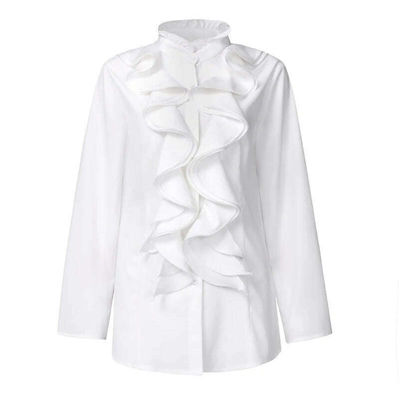 KIMLUD, ZANZEA Spring Elegant Office Ruffles Shirts Women Long Sleeve Work Flounce Blouse Female Blusas Party Chemise Fashion Tunic Tops, WHITE / XXL, KIMLUD APPAREL - Womens Clothes