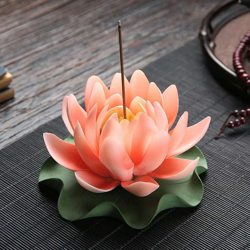 KIMLUD, Zen Ceramic Censer Handicrafts Home Ornaments Water Lily Incense Burner Lotus Incense Stick Holder, N, KIMLUD APPAREL - Womens Clothes