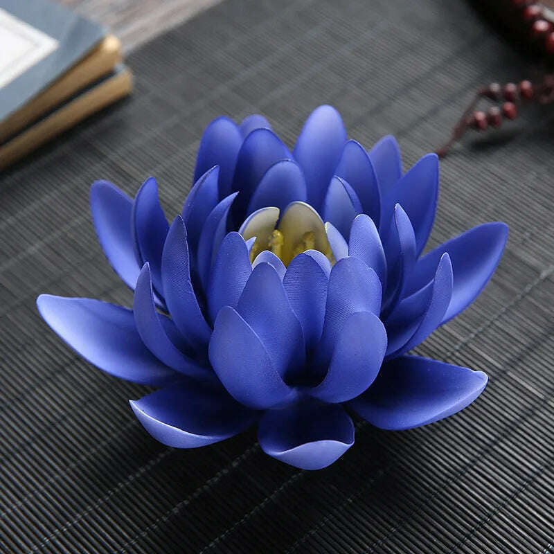 KIMLUD, Zen Ceramic Censer Handicrafts Home Ornaments Water Lily Incense Burner Lotus Incense Stick Holder, D, KIMLUD APPAREL - Womens Clothes