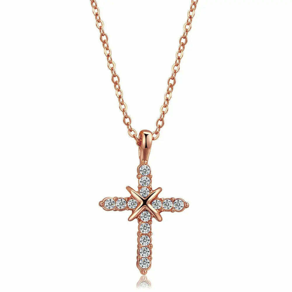 ZHOUYANG Pendant Necklace For Women Luxury Zircon Cross Light Gold Color Kpop Choker Chain Christmas Gift Jewelry Wholesale N221 - KIMLUD